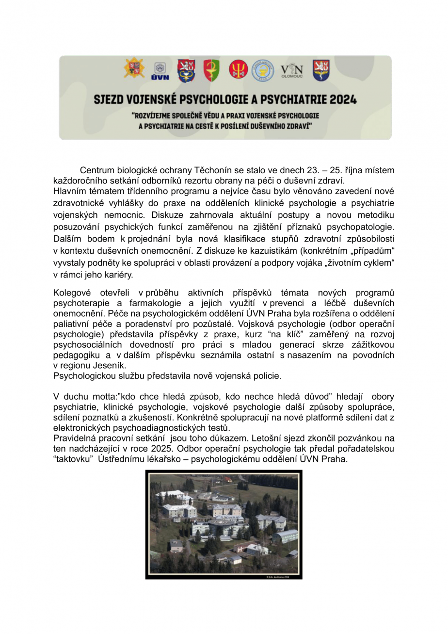 Závěrečné slovo setkání vojenských psychologů a psychiatrů 2024